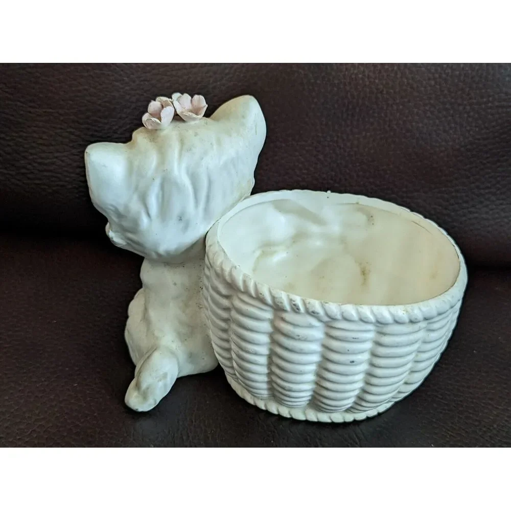 Vtg Lefton White Kitten Kitty Cat Planter Bow Blue Eyes Vase Anthropomorphic MCM